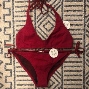 NWT Malia Mills bikini love knot and Lara top belladonna red jacquard